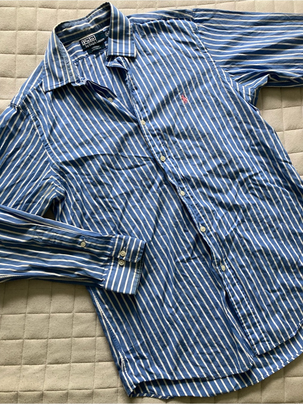 Polo by Ralph Lauren Blue & White Striped Cotton Button-Down Shirt